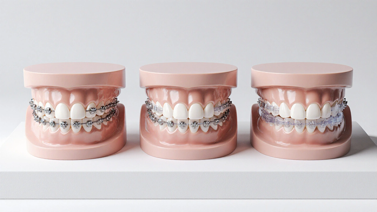 Porovnání tří typů rovnátek: kovová, keramická a Invisalign.