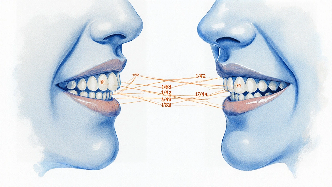 Dvě čelisti spojené jemnými gumovými pásy symbolizujícími sílu léčby