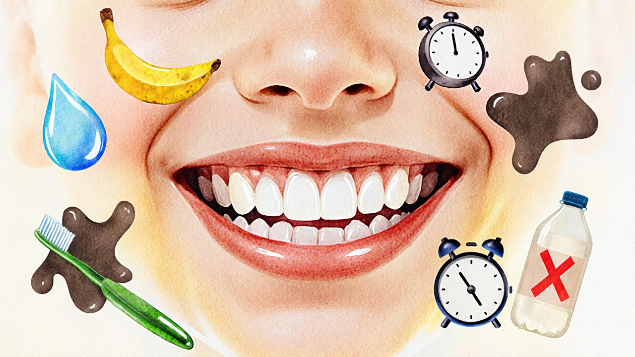 Symbolický obrázek zdravých mléčných zubů s významnými prvky dobré hygieny.