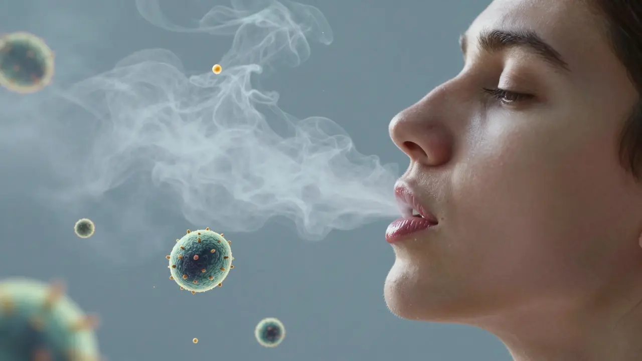 Osoba dýchá nosem, sliny neutralizují bakterie v ústech.