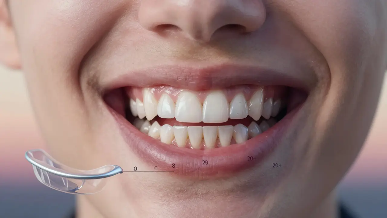 Timeline of a porcelain crown's lifespan within a smiling mouth, showing wear and restoration.