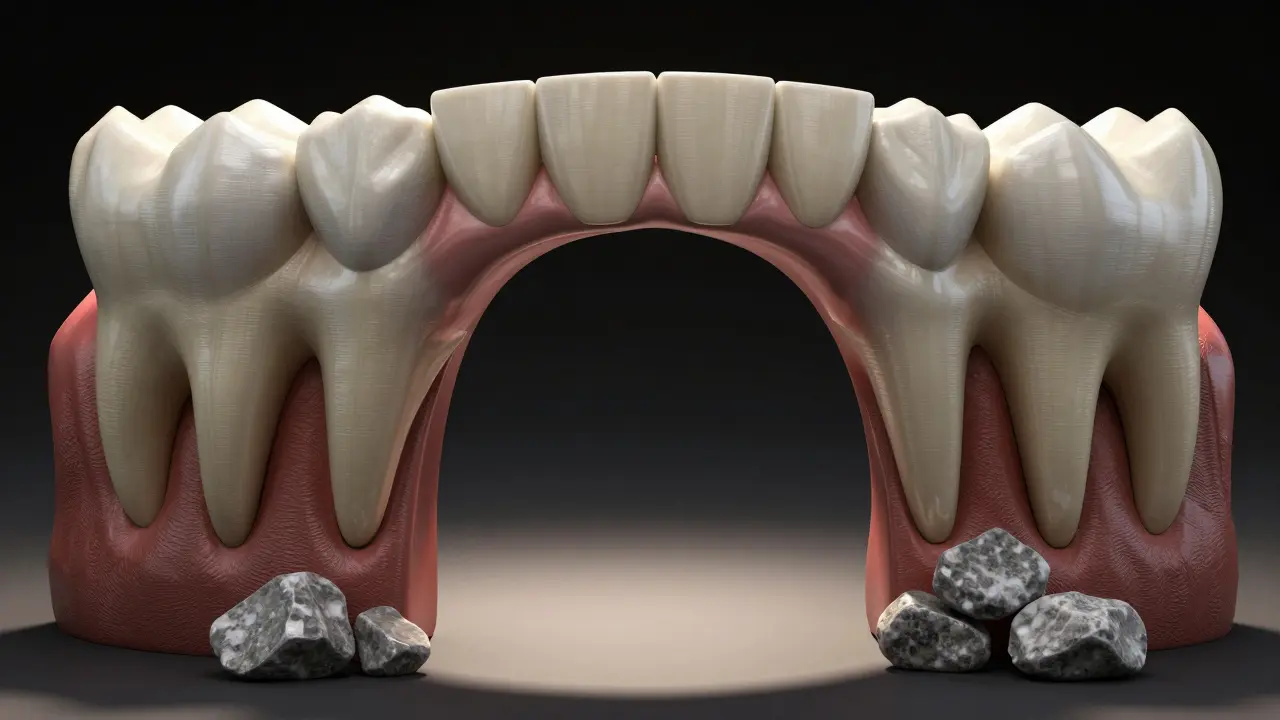 Dental arch jako architektonická konstrukce s různými typy zubů jako nosnými prvky.