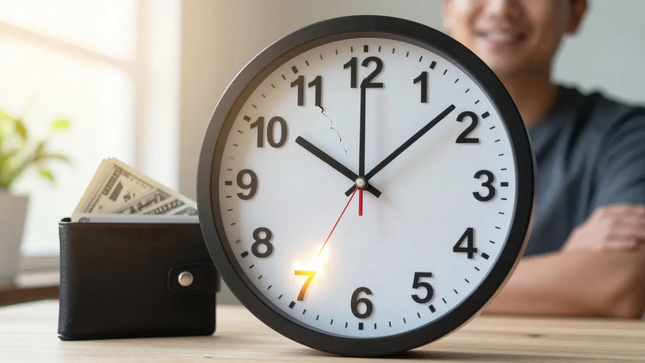 Hodiny s zuby místo čísel symbolizují pravidelnou prevenci jako cestu k udržení zubů.