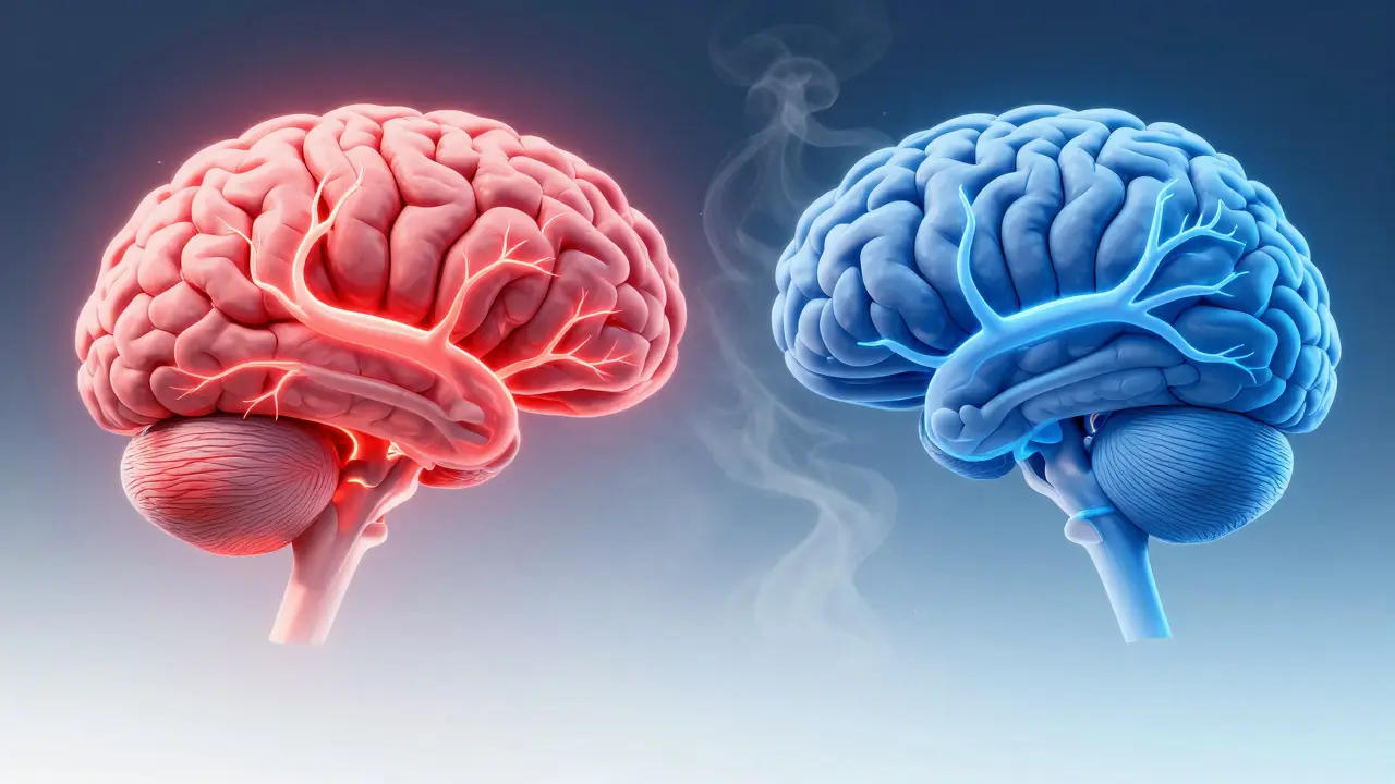 Porovnání mozku před a po třech měsících bez kouření, s rozpadajícími se chemickými stopami nikotinu.