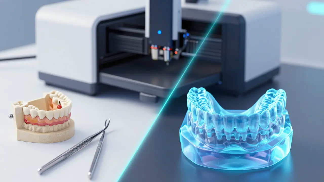 Digitální návrh zubní náhrady pomocí CAD/CAM technologie a 3D tisku.