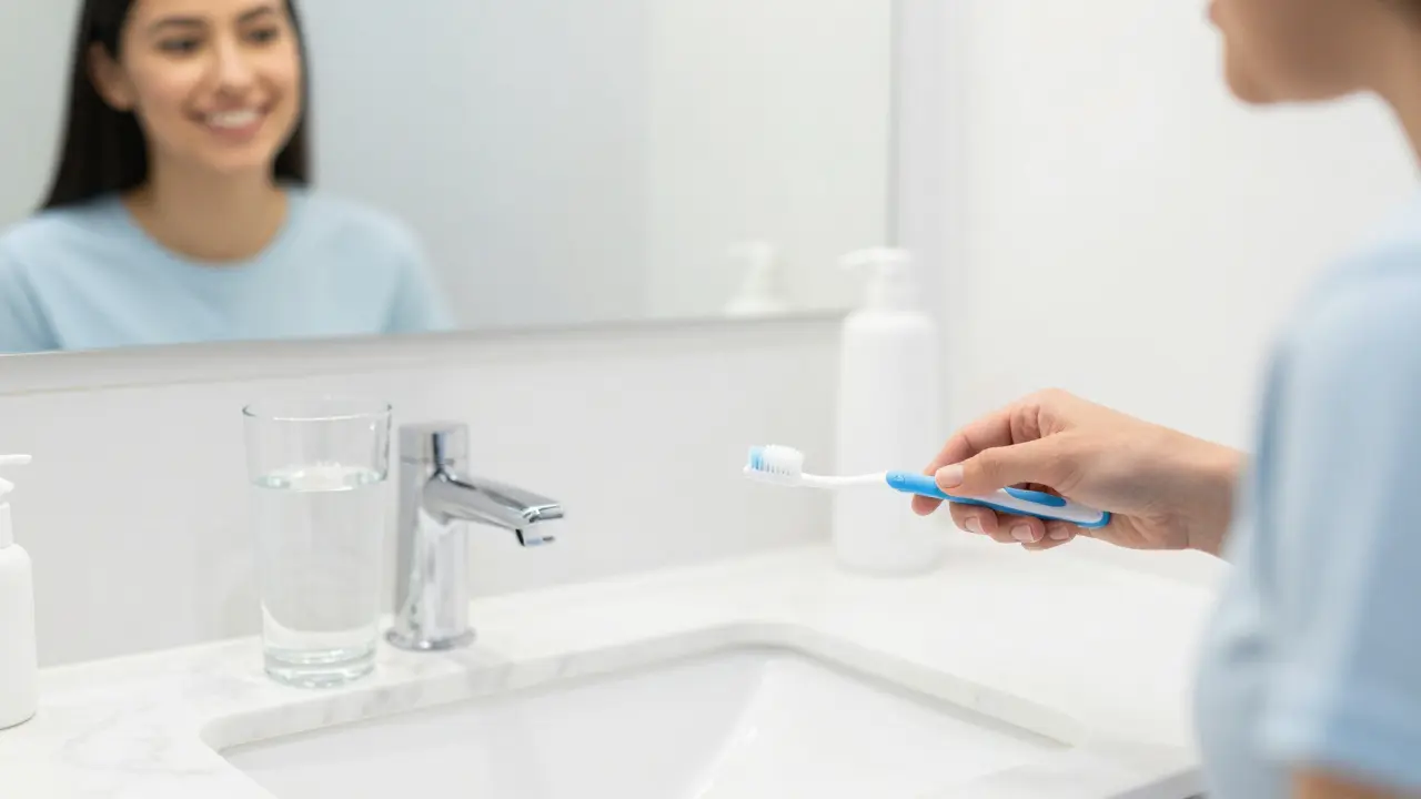 Měkký zubní kartáček a interdentální pomůcky pro péči o fasety.