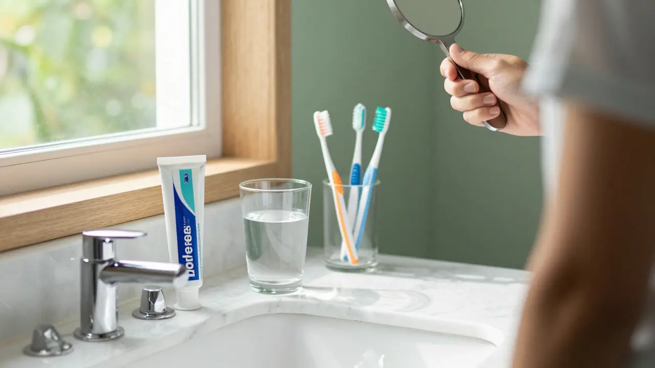 Ranní hygiena s pastou a mezizubními kartáčky