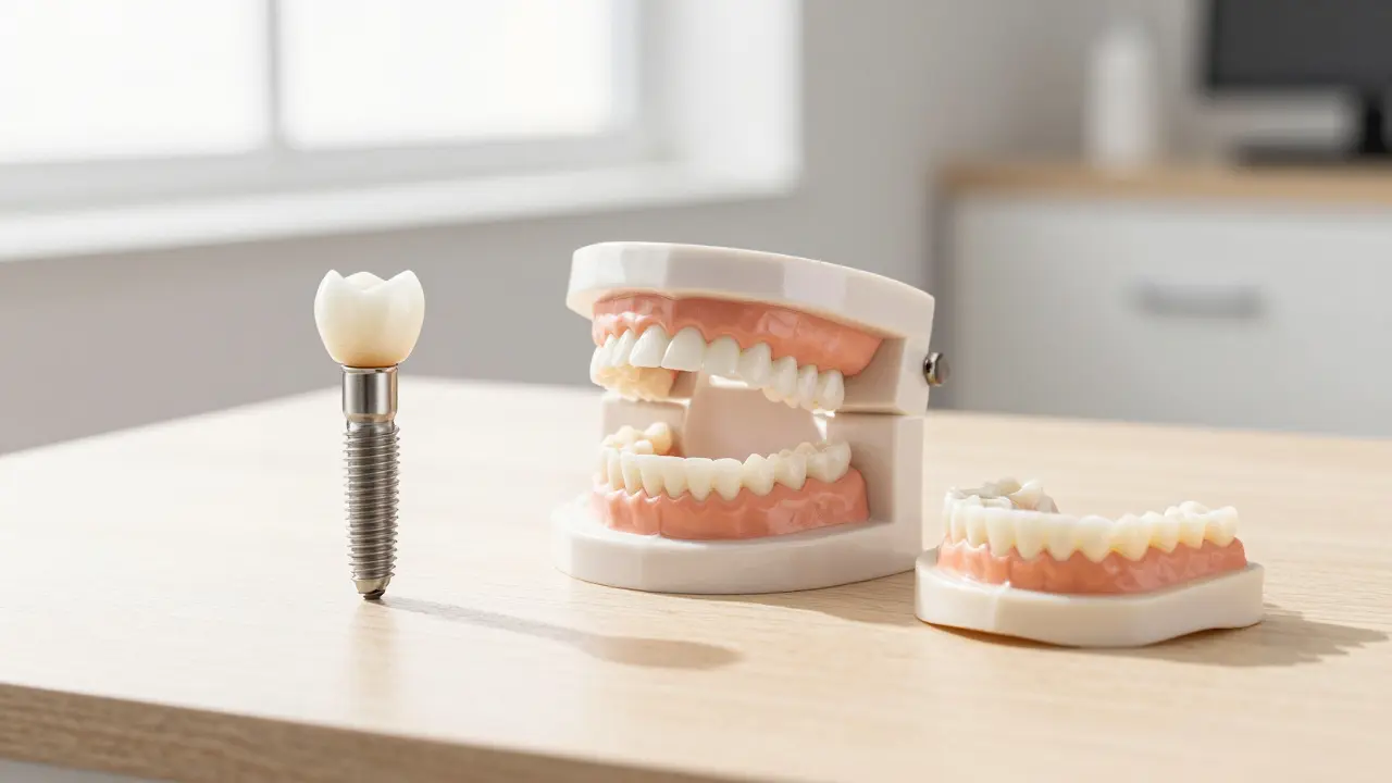 Implantát, most a částečná dentura jako možnosti náhrady zubu