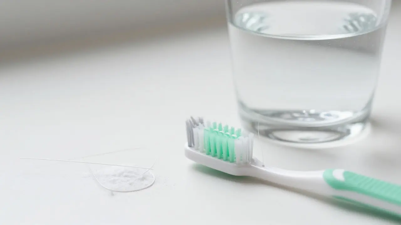 Jemný zubní kartáček a hygiena na stole