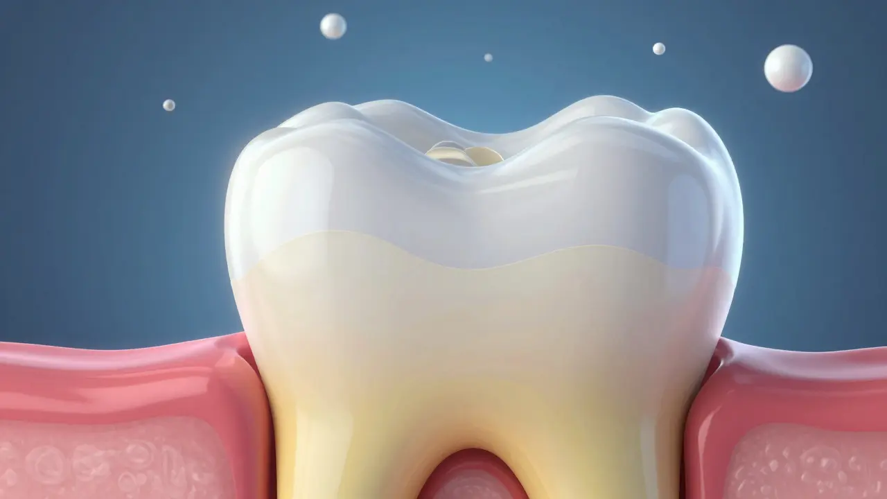 Schematický řez zubem ukazující vrstvu dentinu