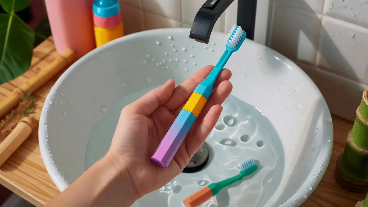 Ruka držící barevný kartáček Curaprox s ergonomickou rukojetí