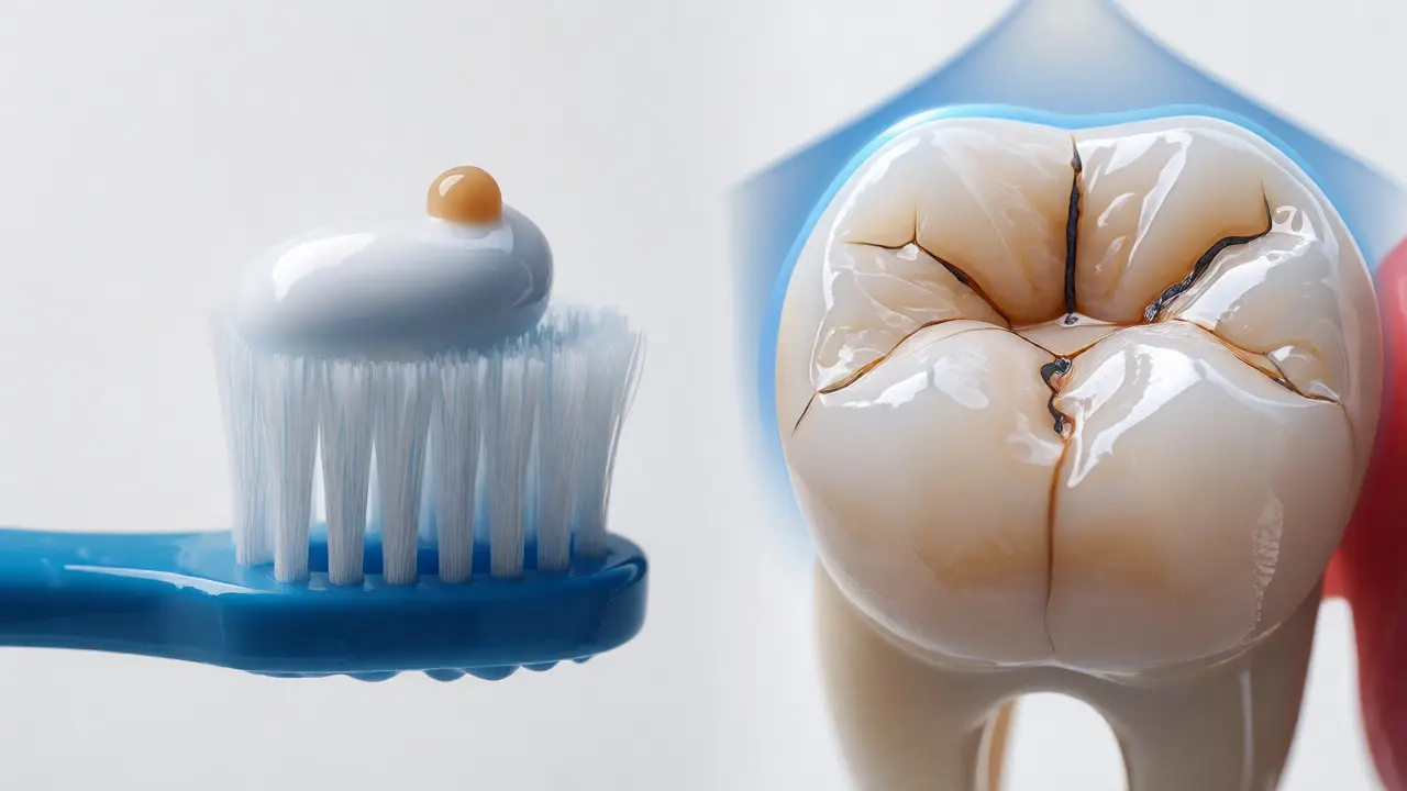 Makro záběr na zubní pastu a zapečetěný mléčný zub jako prevence kazu