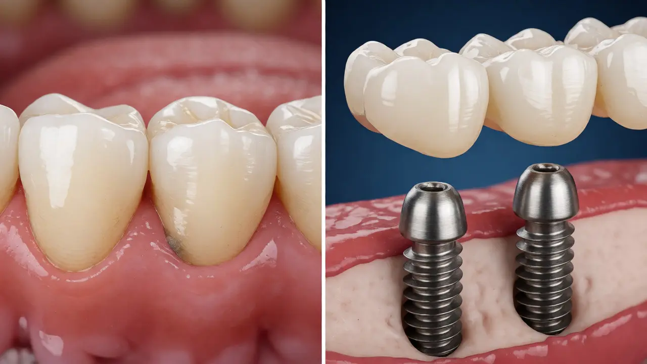 Porovnání broušení zubů pro můstek versus implantáty