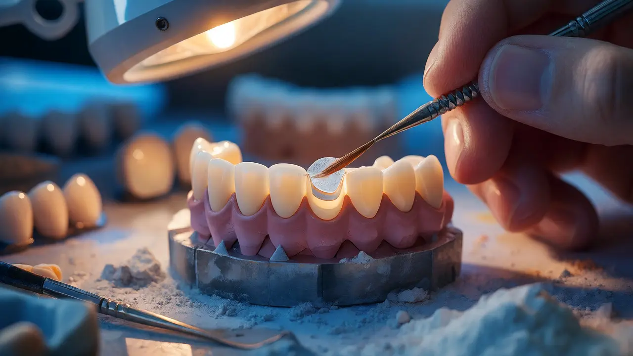 Technik vytvářející keramické fazety v laboratoři