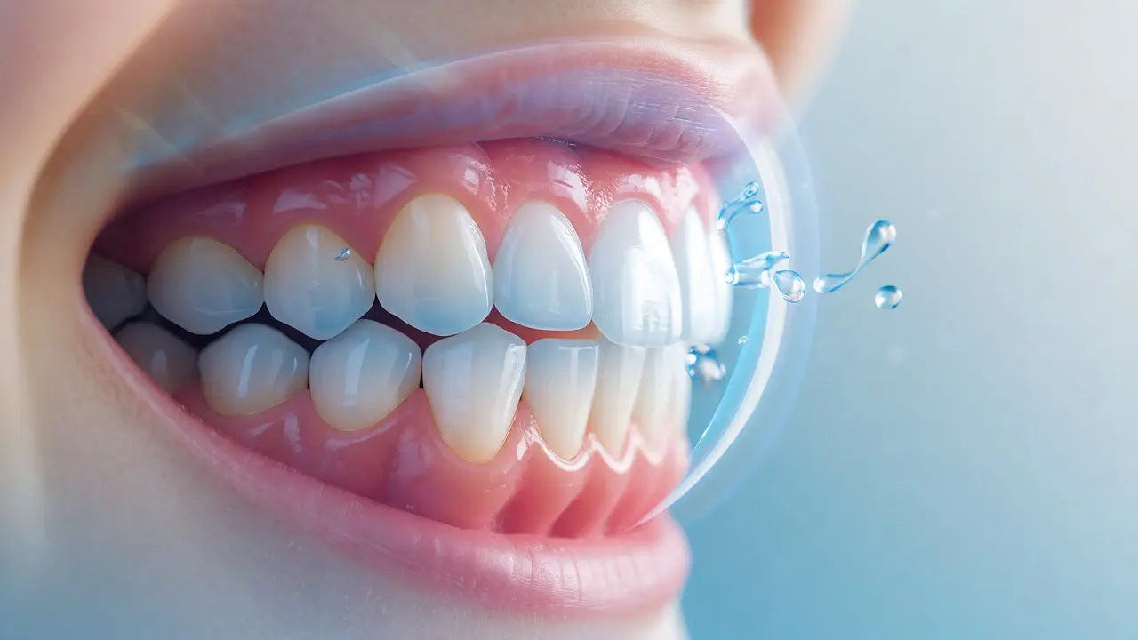 Zdravý úsměv s čistými zuby jako výsledek profesionální dentální hygieny